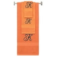thumbnail image 1 of Custom Embroidered Terry Cotton Ring Spun Bath Towel, Hand Towel And Washcloth Set - Orange Towel Set, Black Fancy Script Initial K, 1 of 1