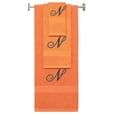 thumbnail image 1 of Custom Embroidered Terry Cotton Ring Spun Bath Towel, Hand Towel And Washcloth Set - Orange Towel Set, Black Fancy Script Initial N, 1 of 1