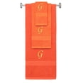 thumbnail image 1 of Custom Embroidered Terry Cotton Ring Spun Bath Towel, Hand Towel And Washcloth Set - Orange Towel Set, Gold Chancery Initial G, 1 of 1