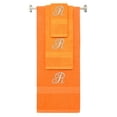 thumbnail image 1 of Custom Embroidered Terry Cotton Ring Spun Bath Towel, Hand Towel And Washcloth Set - Orange Towel Set, Silver Fancy Script Initial R, 1 of 1