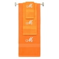 thumbnail image 1 of Custom Embroidered Terry Cotton Ring Spun Bath Towel, Hand Towel And Washcloth Set - Orange Towel Set, White Fancy Script Initial M, 1 of 1