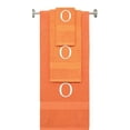 thumbnail image 1 of Custom Embroidered Terry Cotton Ring Spun Bath Towel, Hand Towel And Washcloth Set - Orange Towel Set, White Times New Roman Initial O, 1 of 1