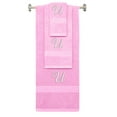 thumbnail image 1 of Custom Embroidered Terry Cotton Ring Spun Bath Towel, Hand Towel And Washcloth Set - Pink Towel Set, White Fancy Script Initial U, 1 of 1
