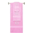 thumbnail image 1 of Custom Embroidered Terry Cotton Ring Spun Bath Towel, Hand Towel And Washcloth Set - Pink Towel Set, White Times New Roman Initial G, 1 of 1