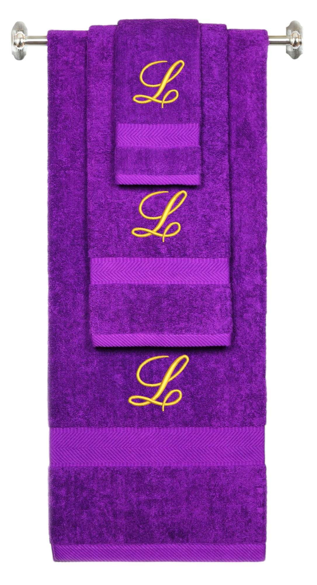 Fancy Script Lm Custom Embroidered Terry Cotton Ring Spun Bath Towel, Hand Towel And ...