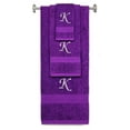 thumbnail image 1 of Custom Embroidered Terry Cotton Ring Spun Bath Towel, Hand Towel And Washcloth Set - Purple Towel Set, Silver Chancery Initial K, 1 of 1