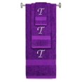 thumbnail image 1 of Custom Embroidered Terry Cotton Ring Spun Bath Towel, Hand Towel And Washcloth Set - Purple Towel Set, Silver Chancery Initial T, 1 of 1