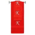 thumbnail image 1 of Custom Embroidered Terry Cotton Ring Spun Bath Towel, Hand Towel And Washcloth Set - Red Towel Set, Silver Chancery Initial K, 1 of 1