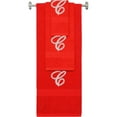 thumbnail image 1 of Custom Embroidered Terry Cotton Ring Spun Bath Towel, Hand Towel And Washcloth Set - Red Towel Set, Silver Fancy Script Initial C, 1 of 1