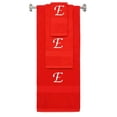 thumbnail image 1 of Custom Embroidered Terry Cotton Ring Spun Bath Towel, Hand Towel And Washcloth Set - Red Towel Set, White Chancery Initial E, 1 of 1