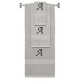 thumbnail image 1 of Custom Embroidered Terry Cotton Ring Spun Bath Towel, Hand Towel And Washcloth Set - Silver Grey Towel Set, Black Chancery Initial A, 1 of 4