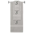 thumbnail image 1 of Custom Embroidered Terry Cotton Ring Spun Bath Towel, Hand Towel And Washcloth Set - Silver Grey Towel Set, Black Chancery Initial S, 1 of 3