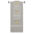 thumbnail image 1 of Custom Embroidered Terry Cotton Ring Spun Bath Towel, Hand Towel And Washcloth Set - Silver Grey Towel Set, Gold Chancery Initial H, 1 of 1