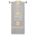 thumbnail image 1 of Custom Embroidered Terry Cotton Ring Spun Bath Towel, Hand Towel And Washcloth Set - Silver Grey Towel Set, Gold Fancy Script Initial X, 1 of 4