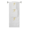 thumbnail image 1 of Custom Embroidered Terry Cotton Ring Spun Bath Towel, Hand Towel And Washcloth Set - White Towel Set, Gold Chancery Initial F, 1 of 4