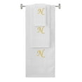 thumbnail image 1 of Custom Embroidered Terry Cotton Ring Spun Bath Towel, Hand Towel And Washcloth Set - White Towel Set, Gold Chancery Initial N, 1 of 4