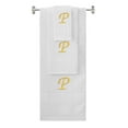 thumbnail image 1 of Custom Embroidered Terry Cotton Ring Spun Bath Towel, Hand Towel And Washcloth Set - White Towel Set, Gold Chancery Initial P, 1 of 4