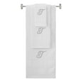 thumbnail image 1 of Custom Embroidered Terry Cotton Ring Spun Bath Towel, Hand Towel And Washcloth Set - White Towel Set, Silver Fancy Script Initial T, 1 of 4