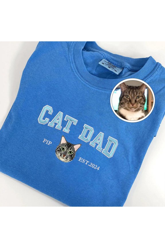 Custom Embroidered Varsity Cat Dad T-Shirt, Custom Embroidered Sweatshirt