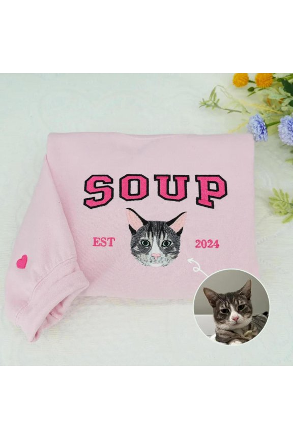 Custom Embroidered Varsity Cat Sweatshirt, Custom Embroidered Sweatshirt