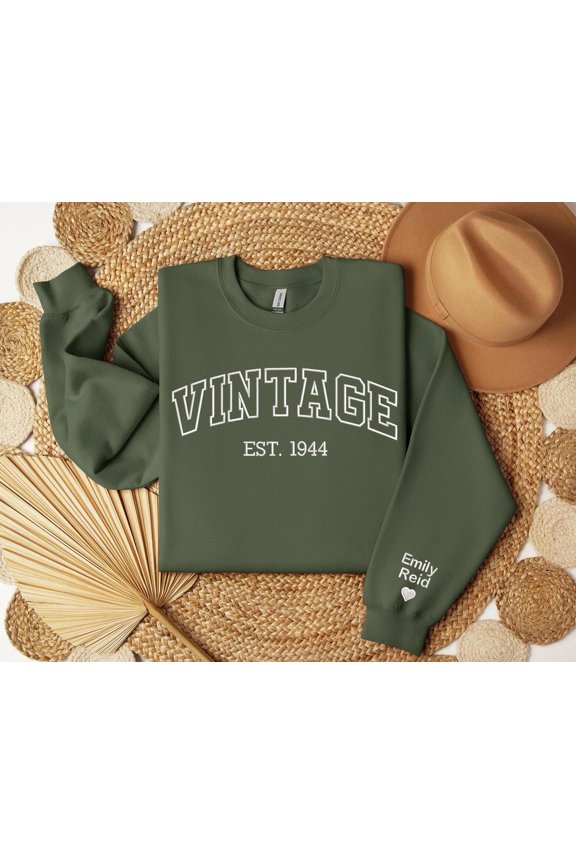 Custom Embroidered Varsity College Letters Name on Sleeves, Sweatshirt