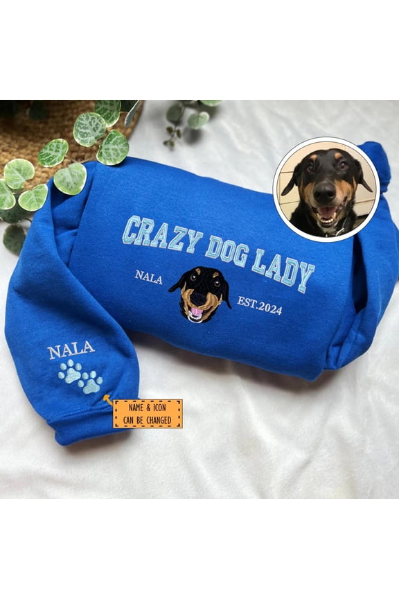 Custom Embroidered Varsity Crazy Dog Lady Sweatshirt, Custom Embroidered Sweatshirt
