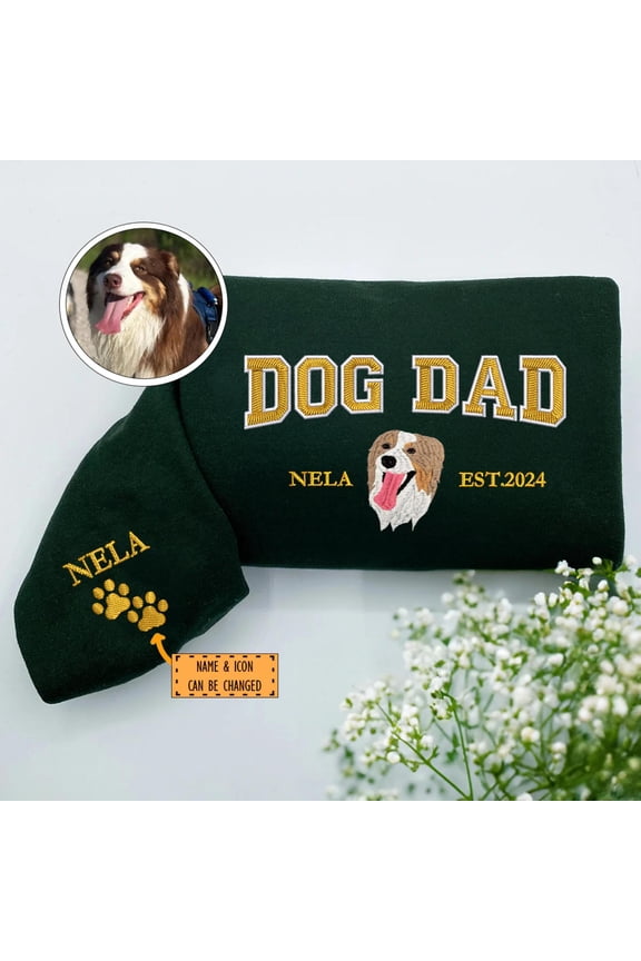 Custom Embroidered Varsity Dog Dad Sweatshirt, Custom Embroidered Sweatshirt