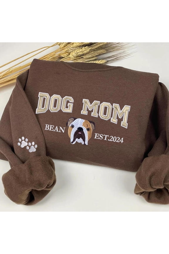 Custom Embroidered Varsity Dog Mom Sweatshirt, Custom Embroidered Sweatshirt