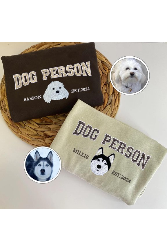 Custom Embroidered Varsity Dog Person Sweatshirt, Custom Embroidered Sweatshirt