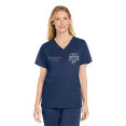 thumbnail image 1 of Custom Embroidered Women’s WorkFlex V-Neck Scrub Top – Add Your Name, Logo & Design (Navy, Medium), 1 of 2