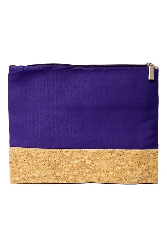 Custom Embroidery Canvas and Cork Cosmetic Pouch Bag - Personalize with Name or Monogram Purple without Embroidery