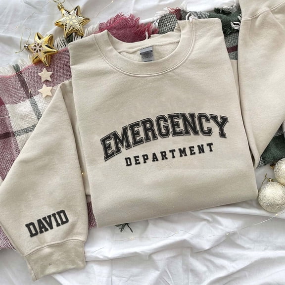 Custom Emergency Department Embroidered Crewneck Sweatshirt, Er Nurse Shirt, Emergency Nurse Hoodie, Er Nurse Gift, Rn Shirt (Cotton, SS398) (Sand, 3XL)