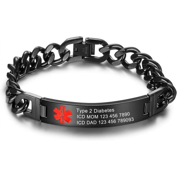 Custom Emergency Medical Alert Bracelet - Free Engraving, Ships Next Day, Non-Tarnish Titanium Steel, Size 7.5-9.5 inches, Medical ID Bracelet for Men & Women, Durable & Comfortable