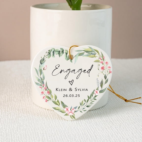 Custom Engaged Ceramic Ornament Flat 2D Printed Round Engagement Keepsake Gift For Couple