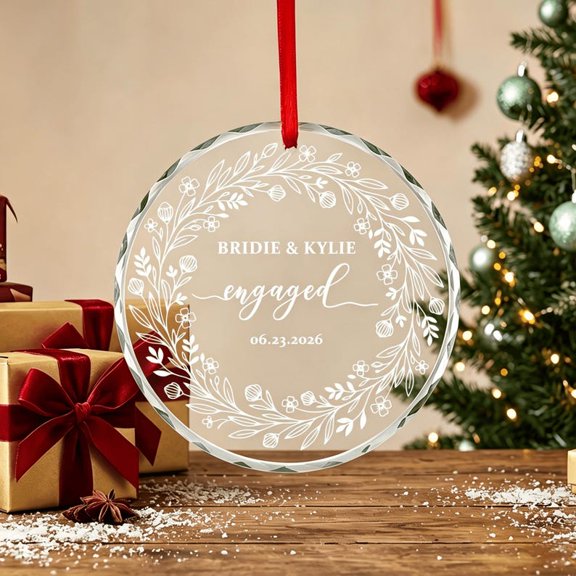 Custom Engaged Couple Glass Ornament with Custom Names and Special Date, Custom Couple Keepsake and Holiday Tree Ornament for Engagement Parties, Proposal Memories, Partners or Wedding Gift Giving