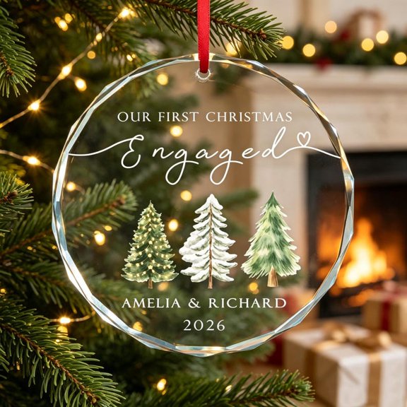 Custom Engaged Couple Ornament with Personalized Names and Date, Proposal Keepsake, Christmas Tree Decoration and Wedding Present for Partners