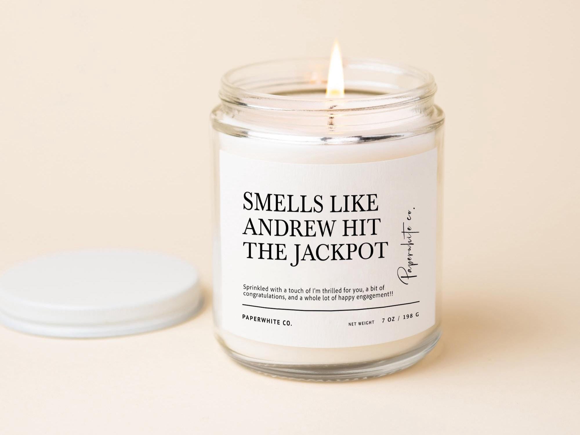 Custom Engaged Gift Candle, Smells Like [Name] Hit the Jackpot, Funny ...