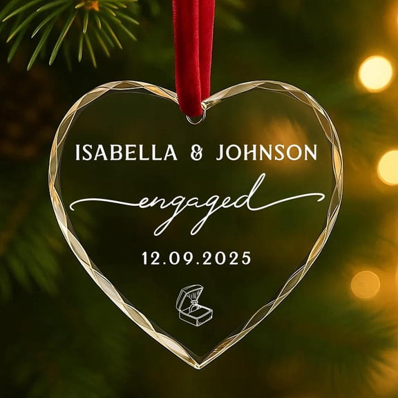Custom Engaged Ornament with Names | Engagement Gift for Couple, Custom Photo Christmas Keepsake