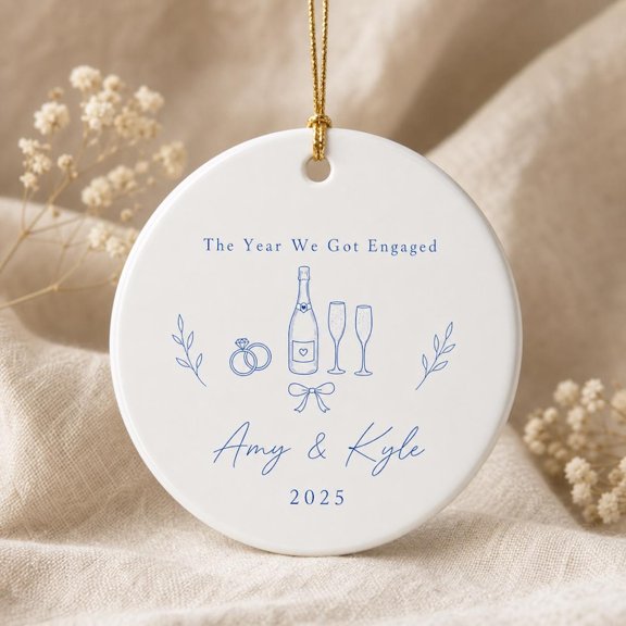 Custom Engagement Ceramic Ornament with Custom Couple Names and Year, Engaged Couple Gift, Custom Christmas Ornament and Proposal Keepsake for Partners, Wedding Celebrations or Holiday Tree Decor