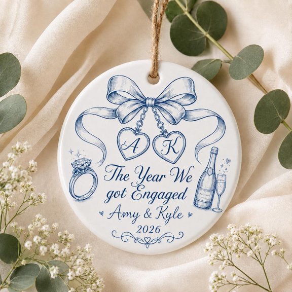 Custom Engagement Christmas Ornament with Custom Couple Names and Date, Engagement Gift, Proposal Keepsake and Christmas Tree Decor for Couples, Partners, Wedding Planning or Holiday Celebrations