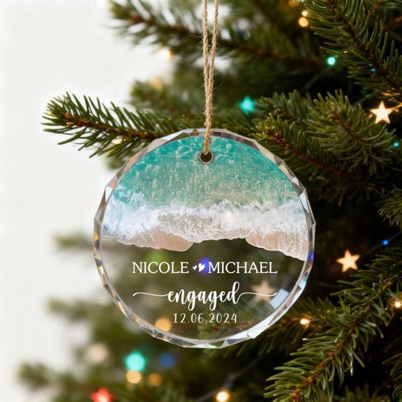 Custom Engagement Glass Ornament with Personalized Couple Names and Year, Engagement Gift, Proposal Keepsake and Christmas Tree Decor for Couples, Partners, Wedding Planning or Holiday Celebrations