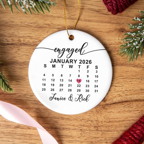 Custom Engagement Keepsake Ceramic Ornament with Custom Couple Names & Date, Custom Couple Keepsake & Holiday Tree Ornament for Engagement Parties, Proposal Memories, Partners or Wedding Gift Giving