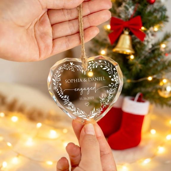 Custom Engagement Keepsake Christmas Ornament with Custom Couple Names & Date, Engagement Gift, Proposal Keepsake & Christmas Tree Decor for Couples, Partners, Wedding Planning or Holiday Celebration