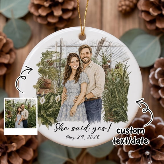 Custom Engagement Photo Ornament, Personalized Couple Ceramic Ornament, She Said Yes Keepsake, Engagement Gift for Couple