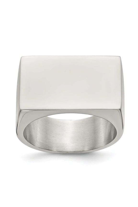 Custom Engravable Stainless Steel Polished Signet ID Ring with Tapered Band
