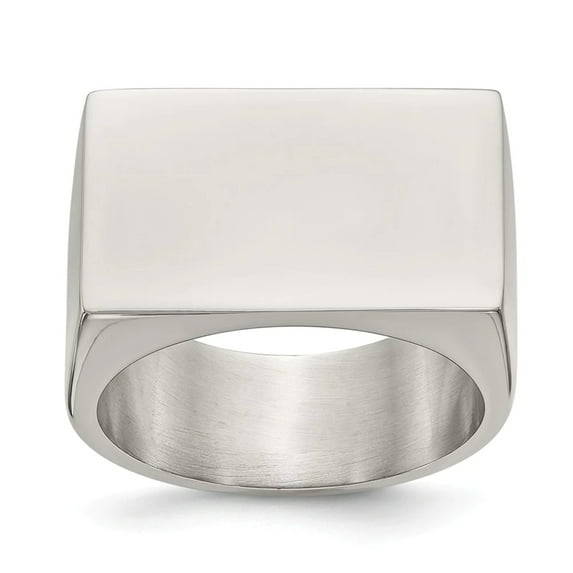 Custom Engravable Stainless Steel Polished Signet ID Ring with Tapered Band