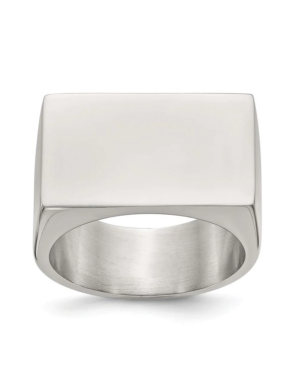 Custom Engravable Stainless Steel Polished Signet ID Ring with Tapered Band