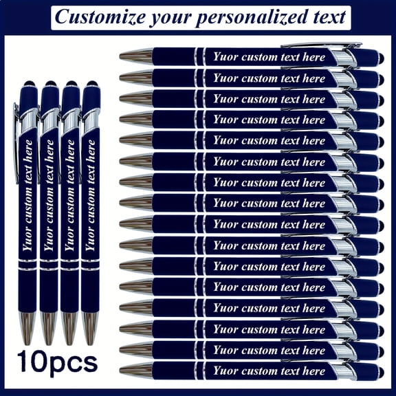 Custom Engraved 10pcs Round Ballpoint Pens - Smooth Writing, Personalized Name Engraving, Touchscreen Compatible Retractable Clip - Perfect for Office And Christmas Greetings