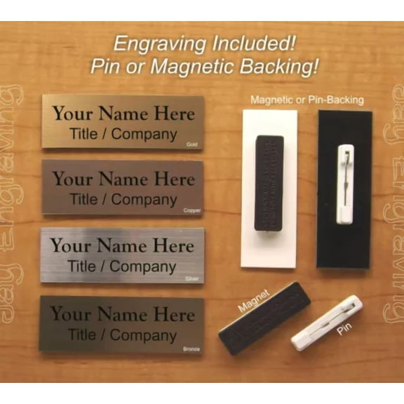 Custom Engraved 1X3 Name Tag W/ Pin Or Magnetic Attachment / Personalized Plaque