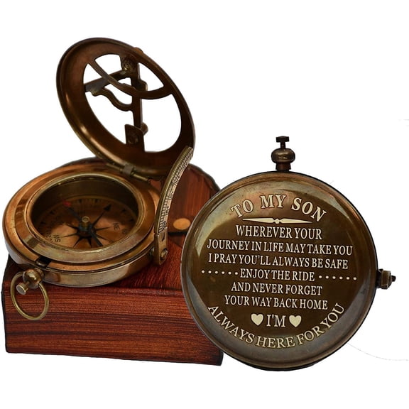 Custom Engraved 3.0" Brass Compasse with Handcrafted Leather Case and Chain - Personalized Gift for Son, Husband, or Graduate - Nautical Marine Navigation Decor for Hiking, Camping, and Anniversaries
